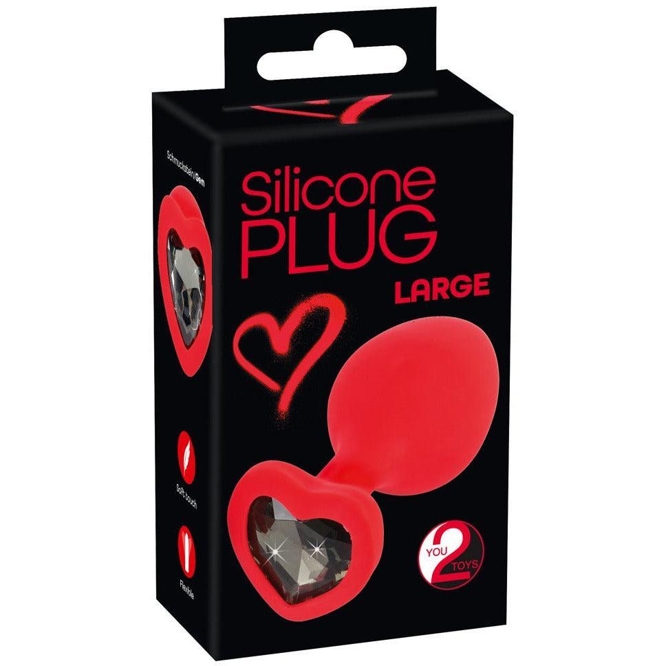 Analplug Heart "L Plug" aus Silikon - mit Schmuckstein Ø 4.1 cm (rot) - loveiu.ch