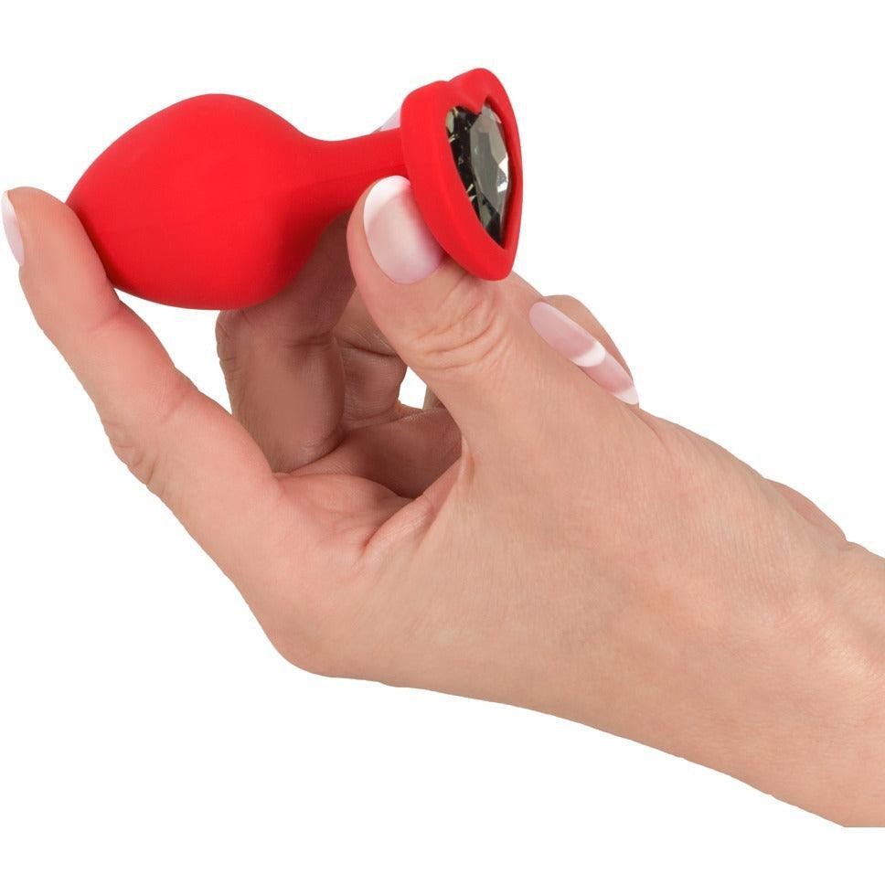 Analplug Heart "M Plug" aus Silikon - mit Schmuckstein Ø 3.5 cm (rot) - loveiu.ch
