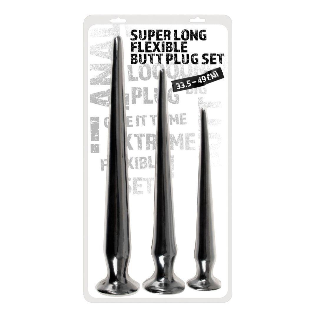 Analplugs / Analschlangen XXL "Super Long Flexible Butt Plug" mit Saugfuss im 3er Set (schwarz) - loveiu.ch