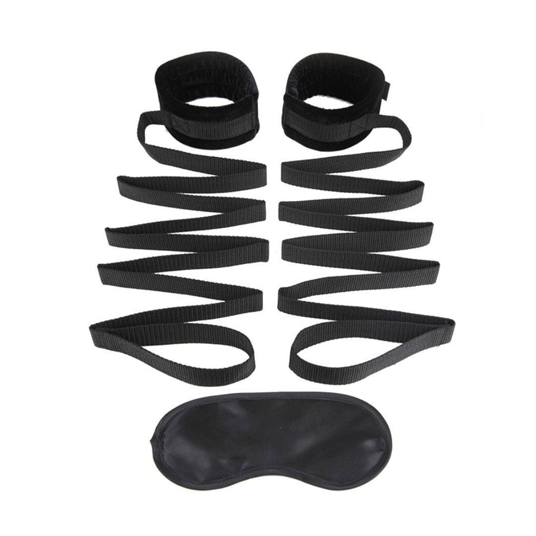 Bondage-Bettgurt "Lux Fetish" mit Augenbinde aus Satin (schwarz) - loveiu.ch