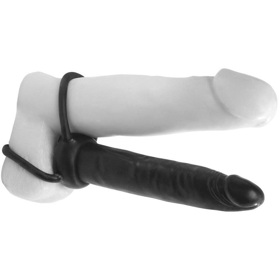 Dildo mit Penis- und Hodenring "Double Trouble" - gezielte Doppelstimulation 15.3 cm (schwarz) - loveiu.ch