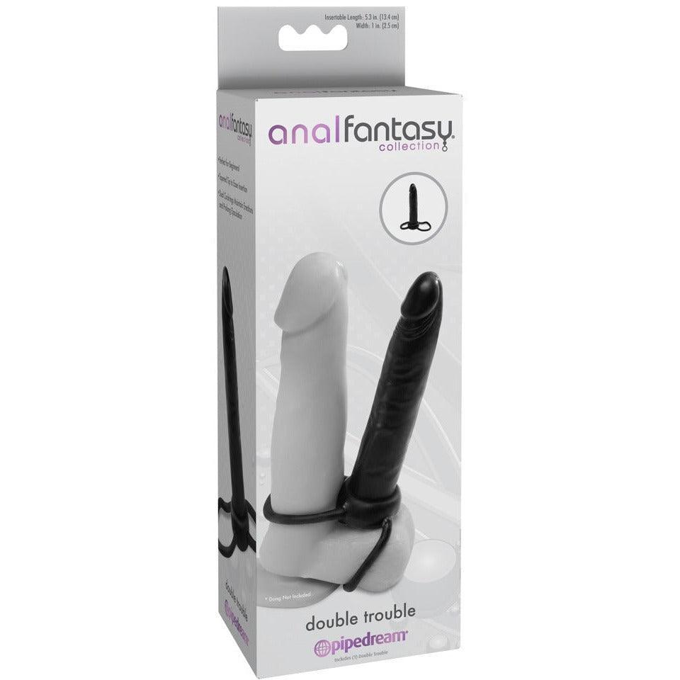 Dildo mit Penis- und Hodenring "Double Trouble" - gezielte Doppelstimulation 15.3 cm (schwarz) - loveiu.ch