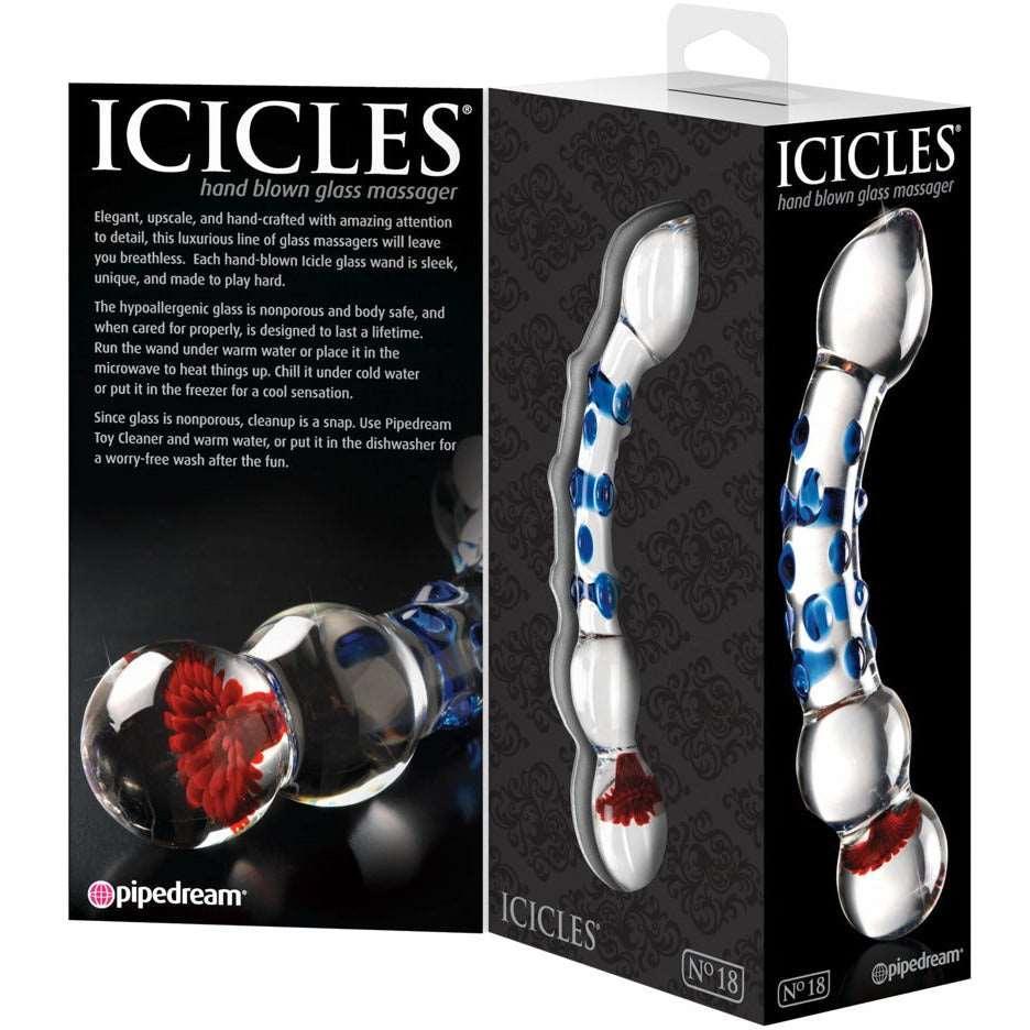 Glasdildo "No 18" mit Noppen - handgemachter Dildo (transparent/blau) - loveiu.ch