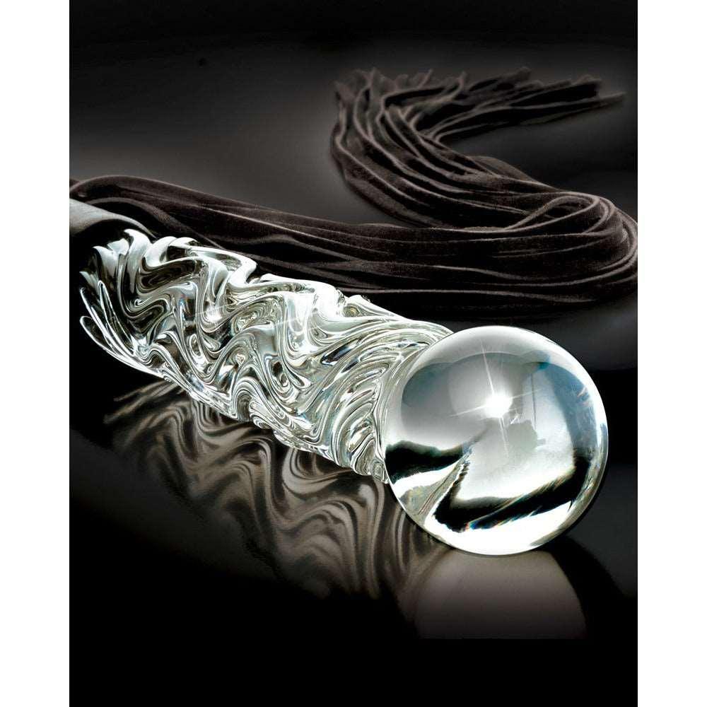 Glasdildo mit Peitsche - strukturierter Dildo 17 cm (transparent) - loveiu.ch