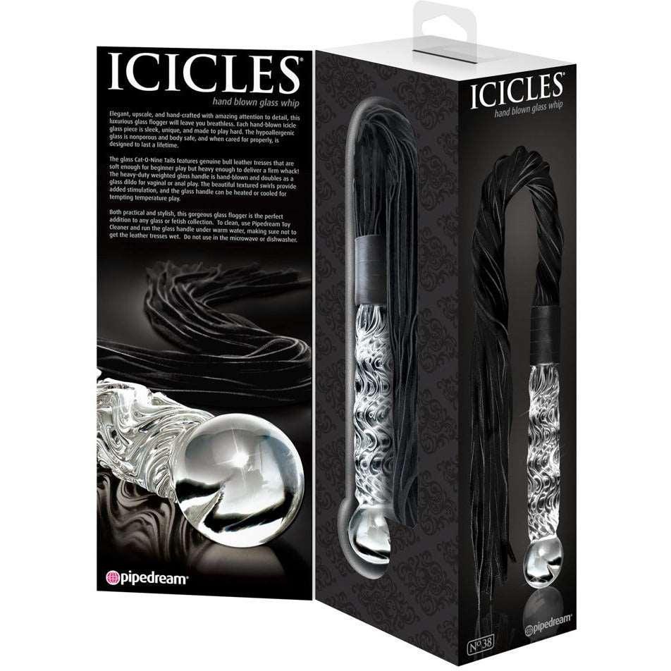 Glasdildo mit Peitsche - strukturierter Dildo 17 cm (transparent) - loveiu.ch