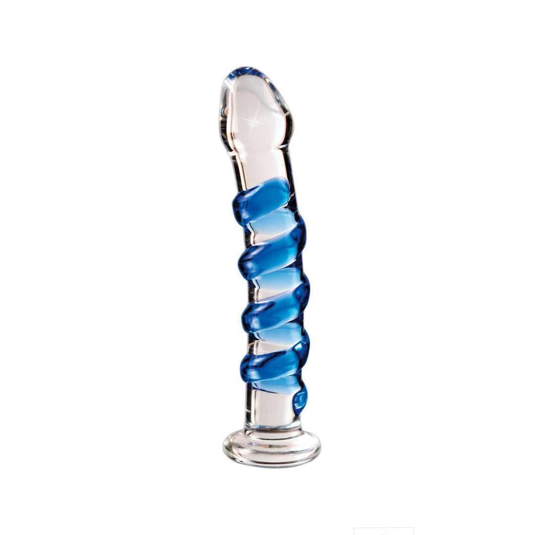 Glasdildo "No. 5" mit Reizstruktur - 18.5 cm (transparent/blau) - loveiu.ch