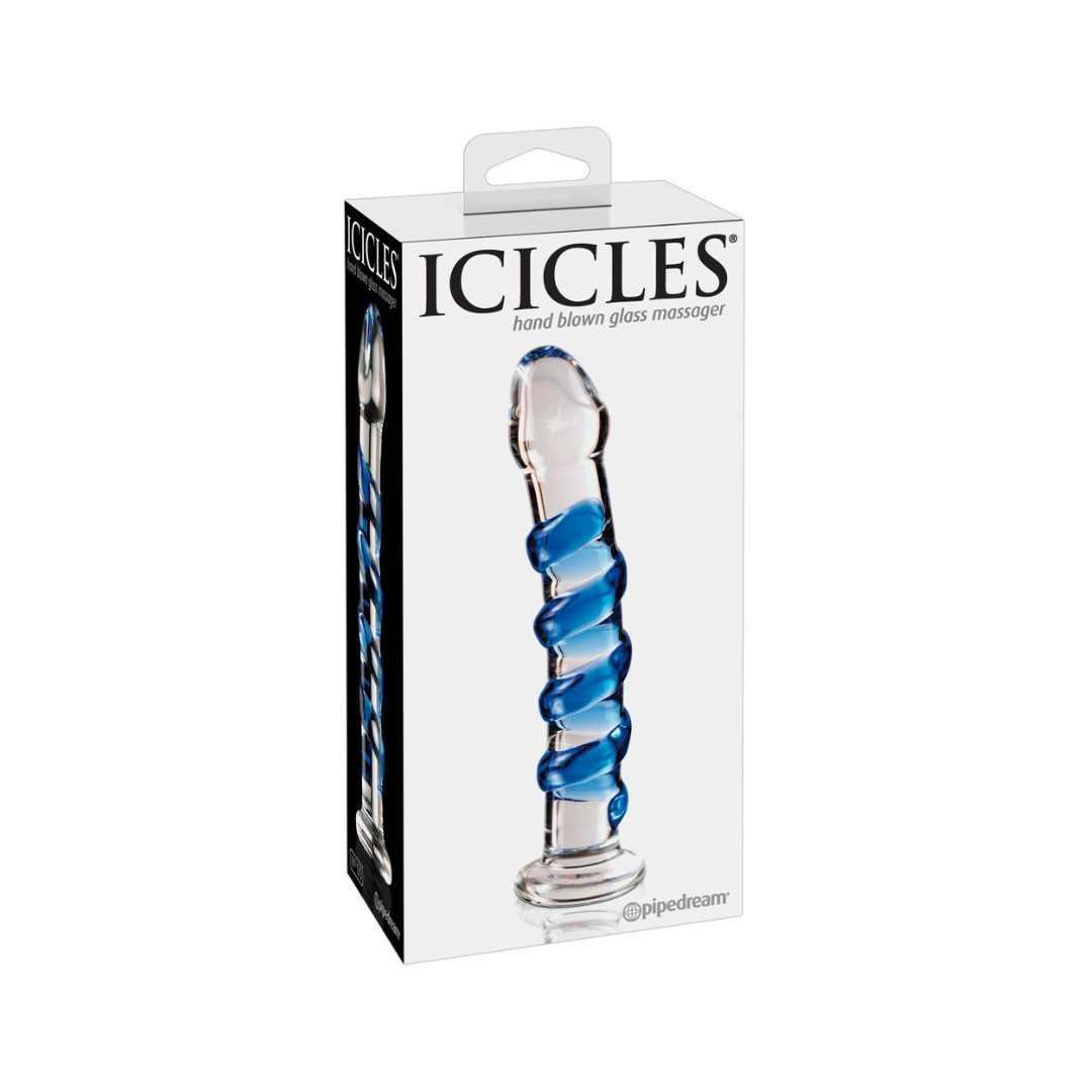 Glasdildo "No. 5" mit Reizstruktur - 18.5 cm (transparent/blau) - loveiu.ch