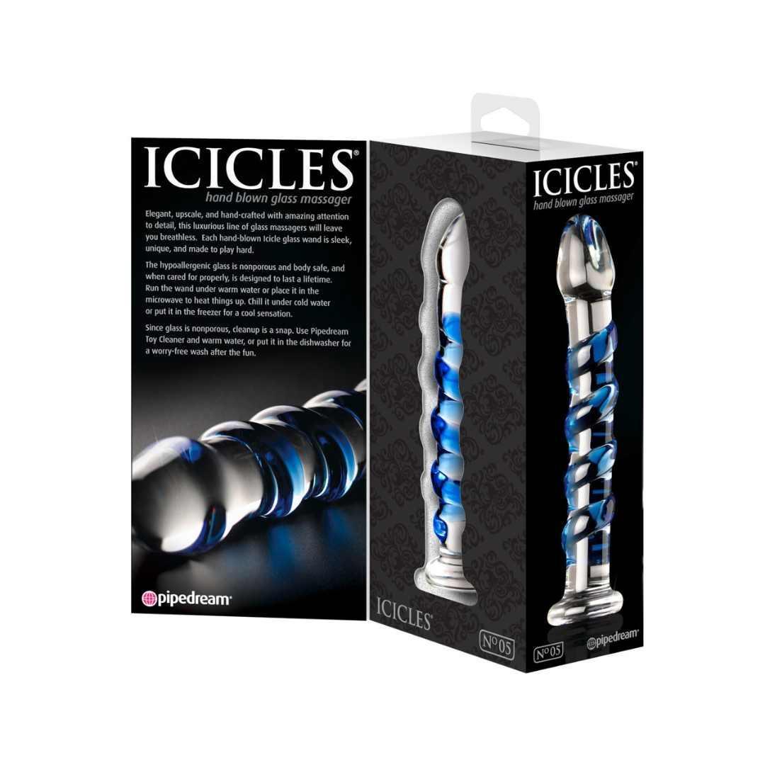 Glasdildo "No. 5" mit Reizstruktur - 18.5 cm (transparent/blau) - loveiu.ch