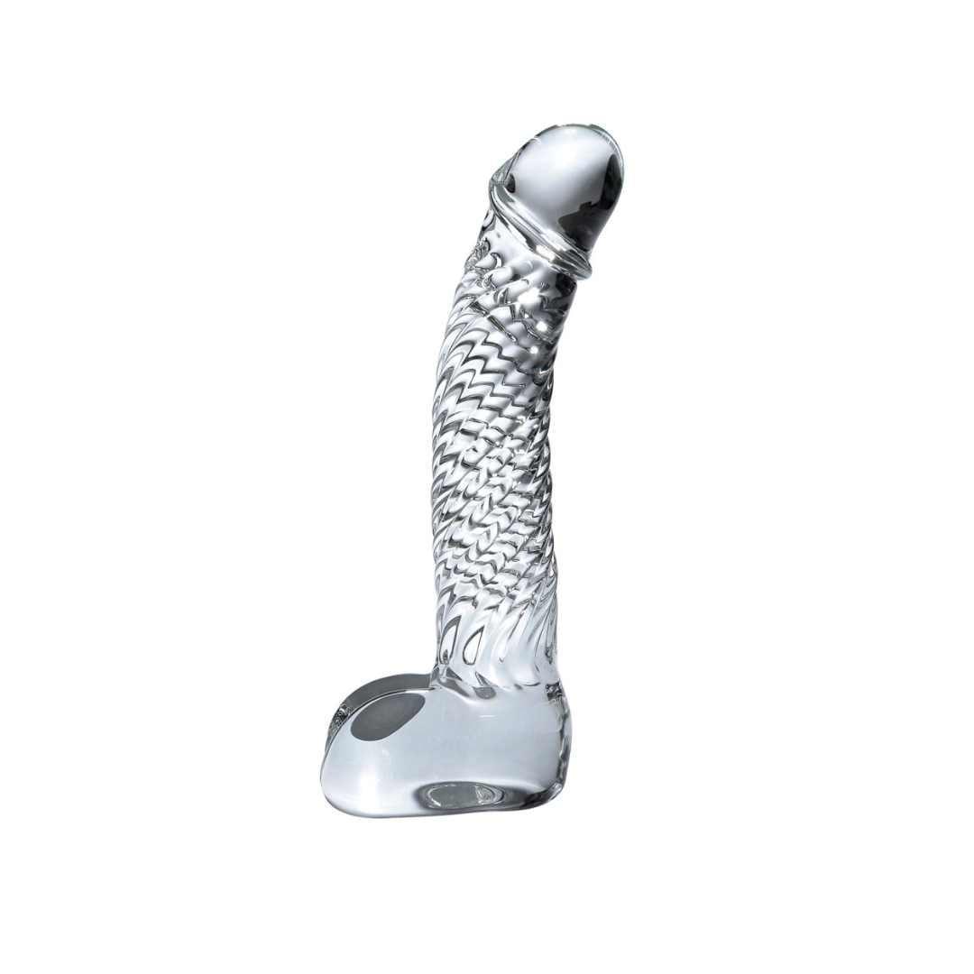 Glasdildo "No. 61" mit Standfuss und Hoden - 16.5 cm (transparent) - loveiu.ch