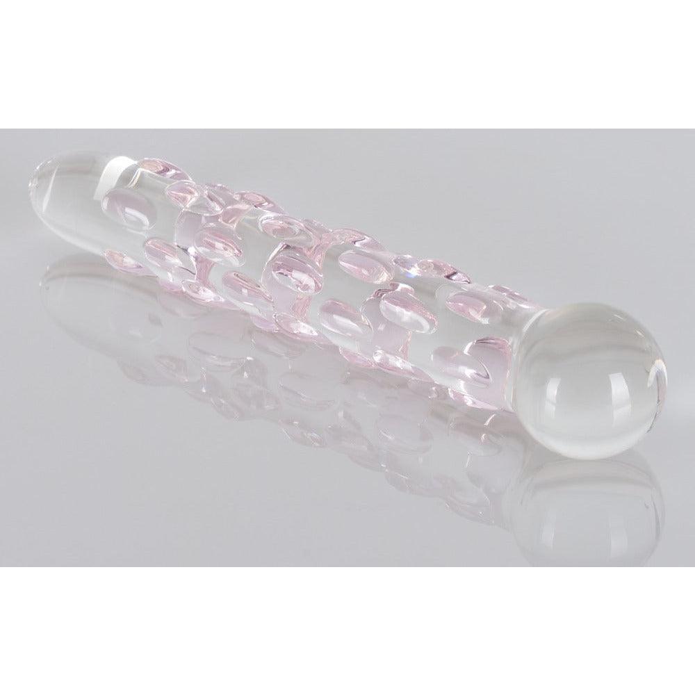 Glasdildo "No. 7" stimulierende Struktur - handgemachter Dildo 17.8 cm (transparent/rosa) - loveiu.ch
