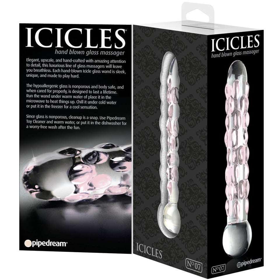 Glasdildo "No. 7" stimulierende Struktur - handgemachter Dildo 17.8 cm (transparent/rosa) - loveiu.ch