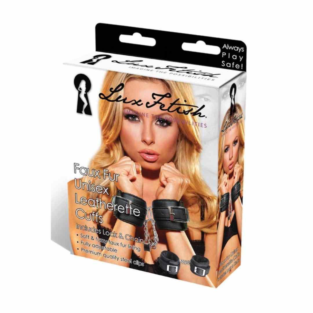 Handfesseln "Faux Fur Lux Fetish" aus PVC - grössenverstellbar (schwarz) - loveiu.ch