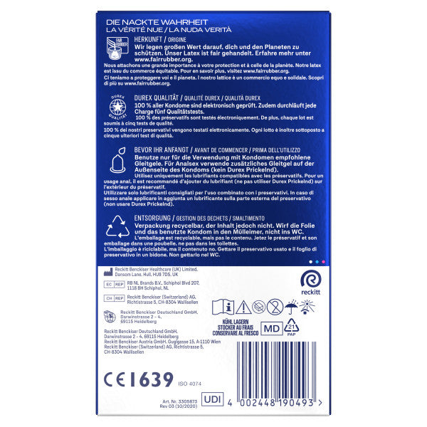 Préservatifs "Intense Orgasmic" avec arôme de menthe et surface nubby (Ø 56 mm/10 pièces) de Durex