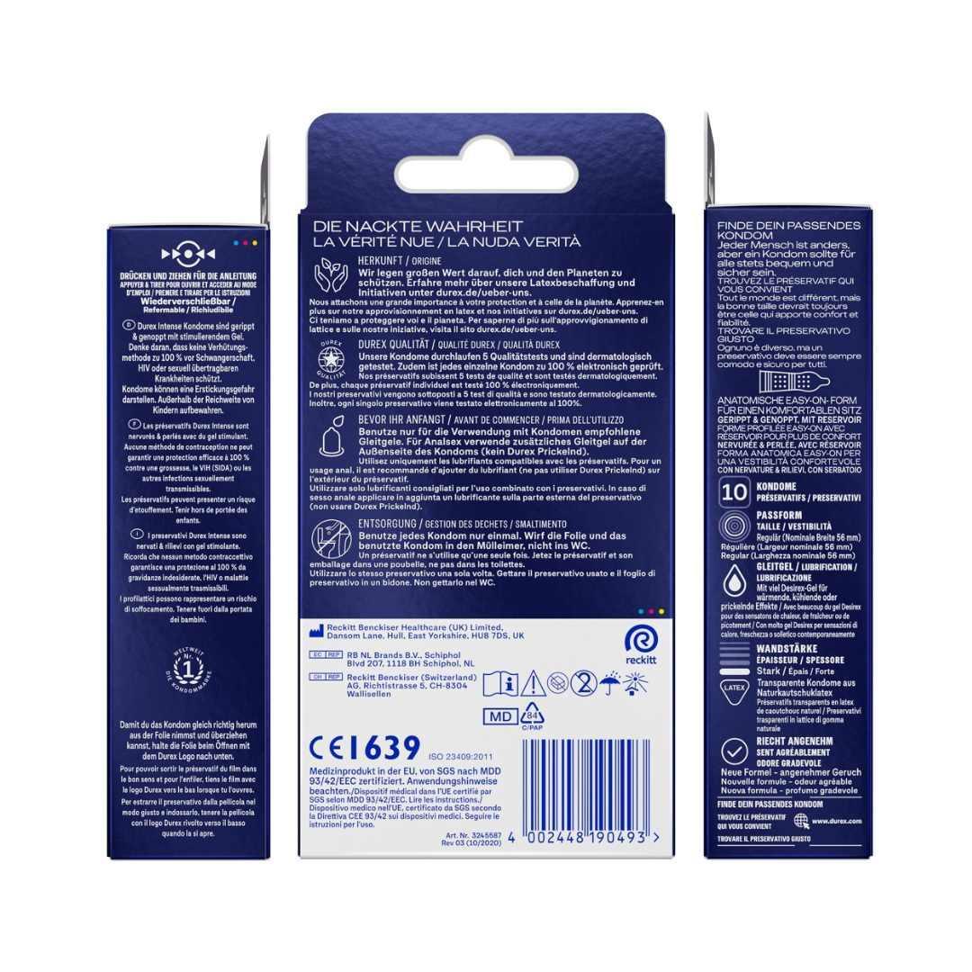 Kondome "Intense Orgasmic " mit Minzaroma & genoppter Oberfläche (Ø 56 mm/10 Stk.) von Durex - loveiu.ch