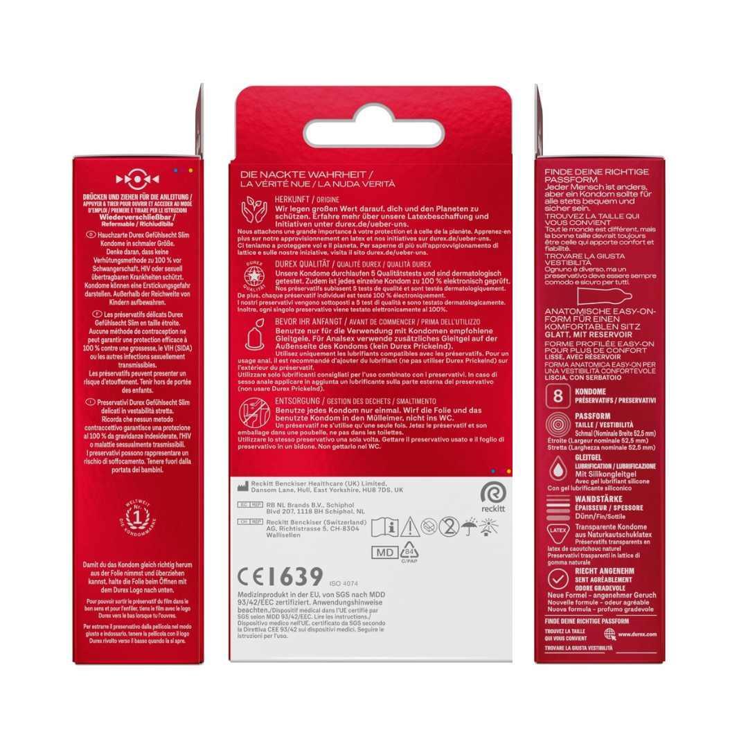 Kondome "Gefühlsecht Slim " aus Naturkautschuklatex (Ø 52 mm/8 Stk.) von Durex - loveiu.ch