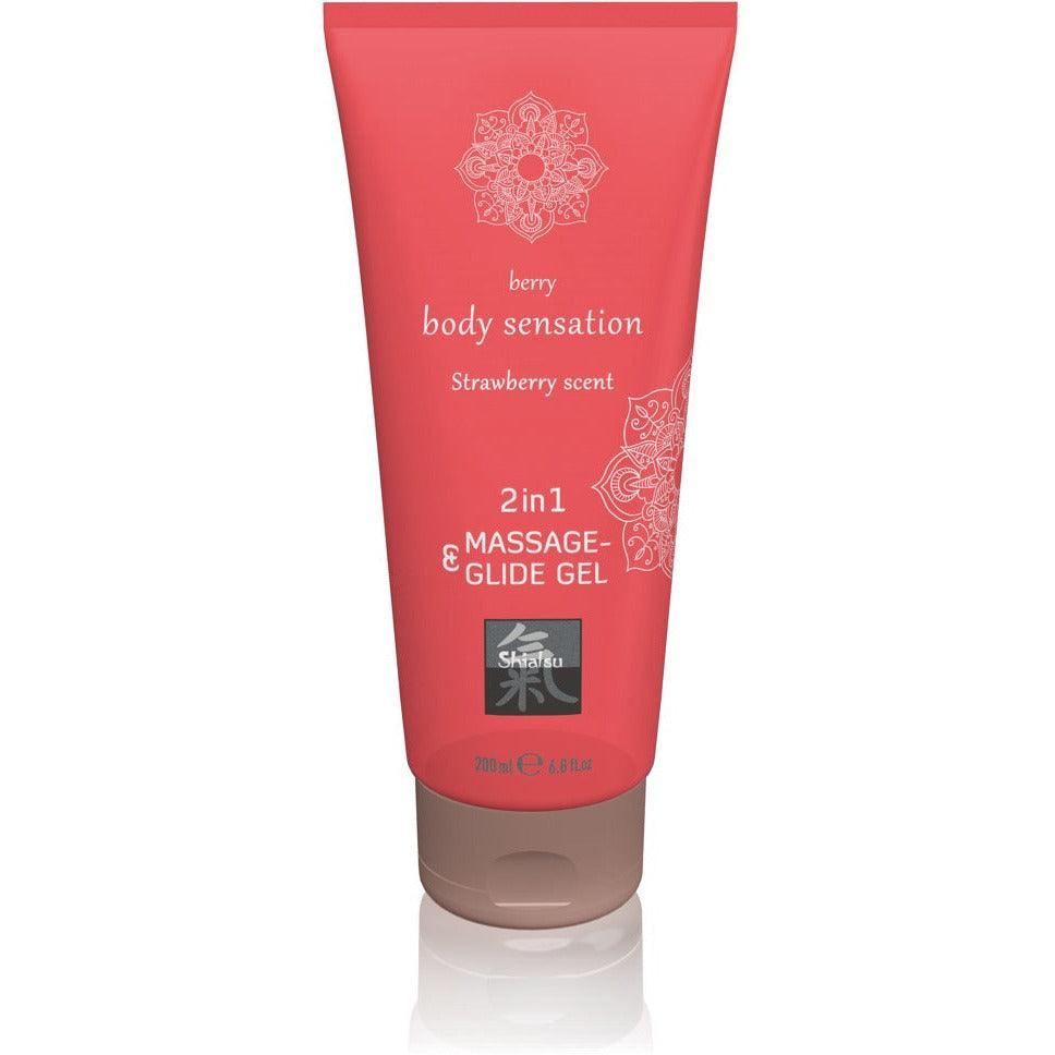 Massage- und Gleitgel "2in1 Erdbeer" - wasserbasiert & latexkondomsicher (200 ml) - loveiu.ch