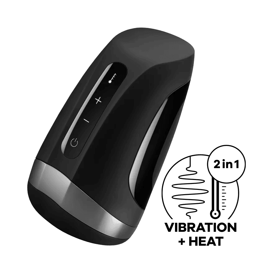 SATISFYER Masturbator "Men Heat Vibration" aus Silikon - mit Hitzefunktion 8.2 cm (schwarz) - loveiu.ch