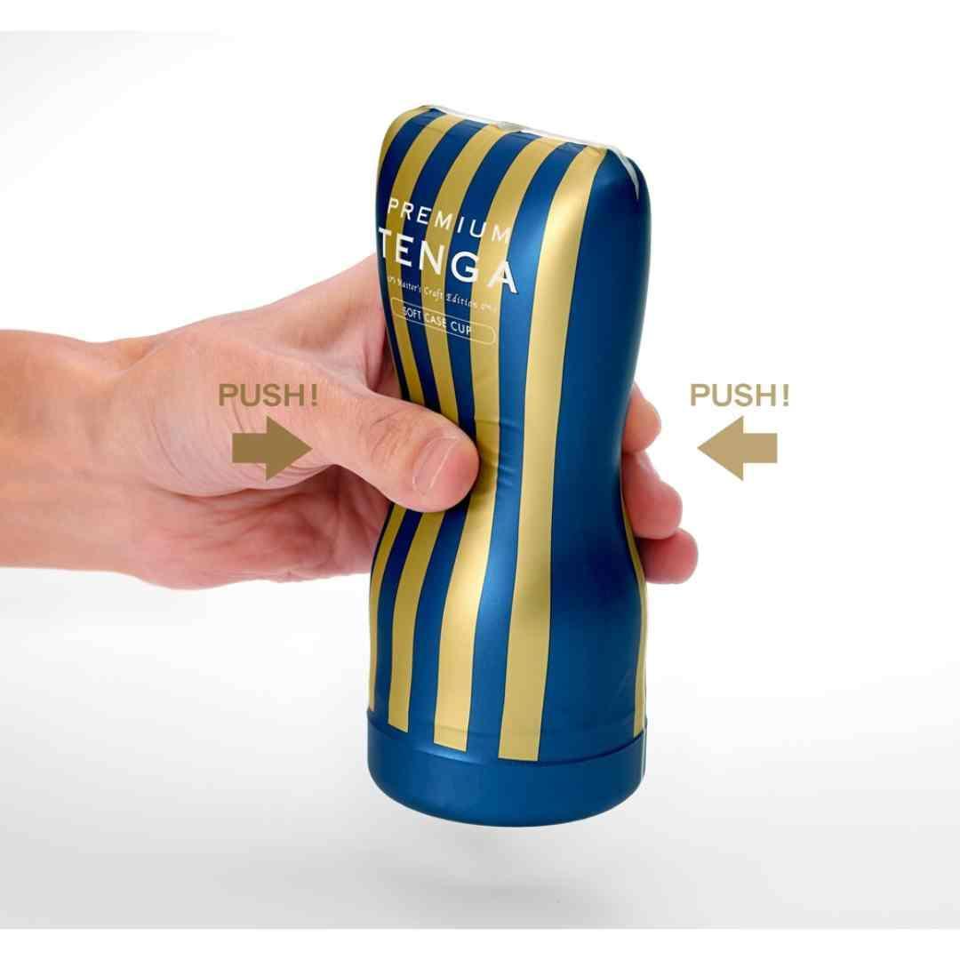 Masturbator "TENGA Premium Soft Case Cup" aus Silikon - mit beiliegendem Gelitgel 15.5 cm (blau) - loveiu.ch