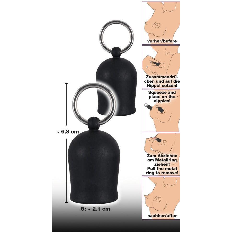 Nippelsauger-Set "Black Velvet" aus Silikon - Metallringe (schwarz/silber) - loveiu.ch