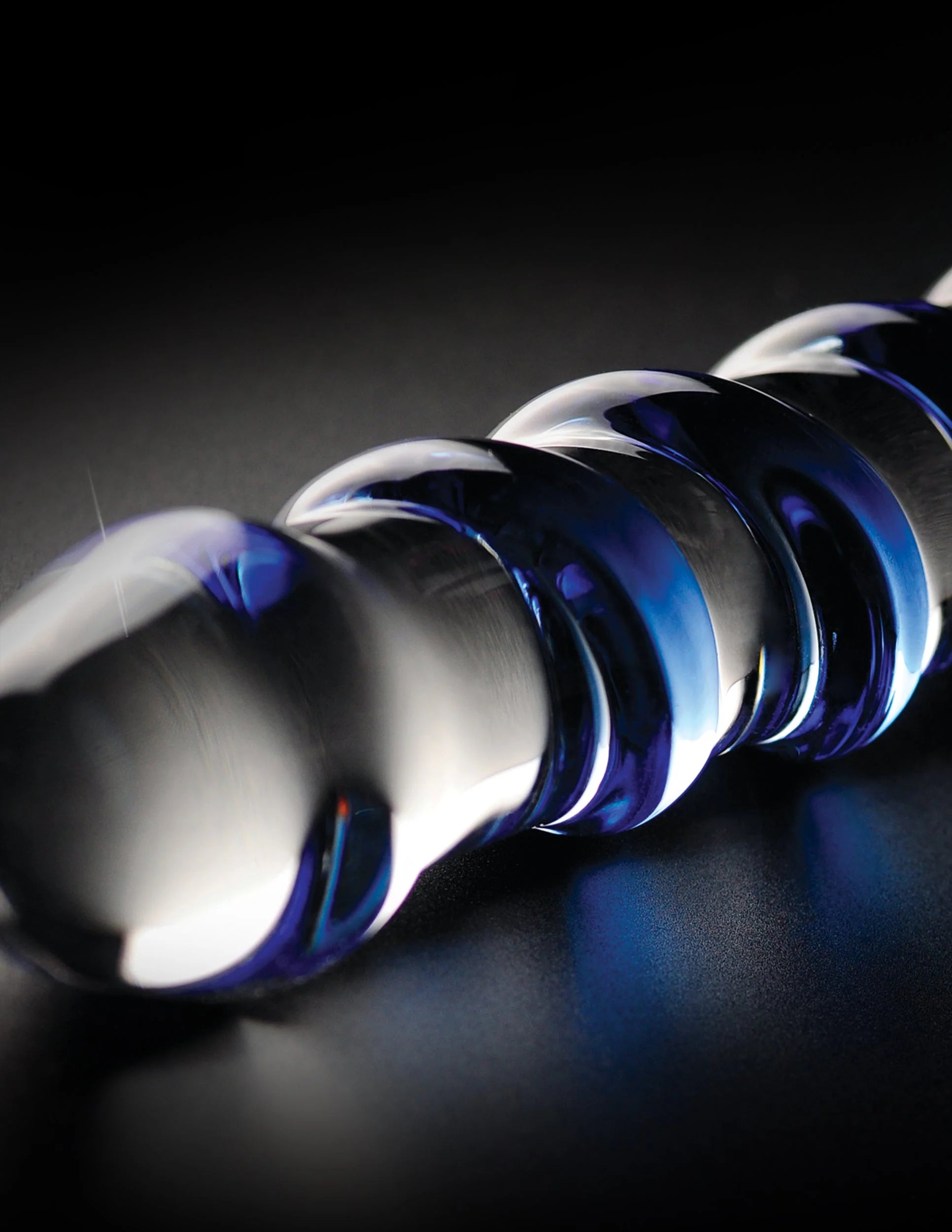 Gode en verre "N° 5" avec structure stimulante - 18,5 cm (transparent/bleu)