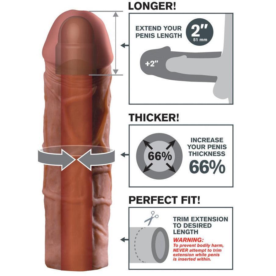 Penishülle "Mega 2" Extension" verlängert & verdickt den Penis - Ø 5 cm (hautfarben dunkel) - loveiu.ch