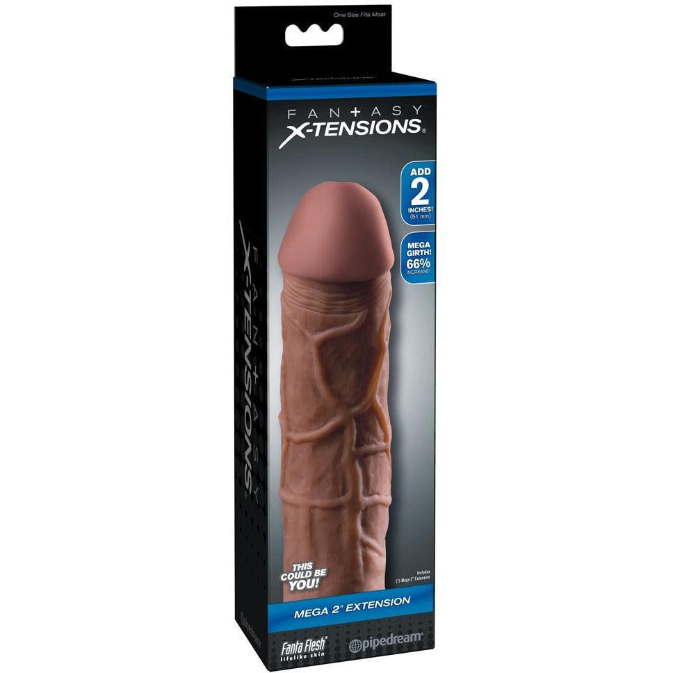 Penishülle "Mega 2" Extension" verlängert & verdickt den Penis - Ø 5 cm (hautfarben dunkel) - loveiu.ch