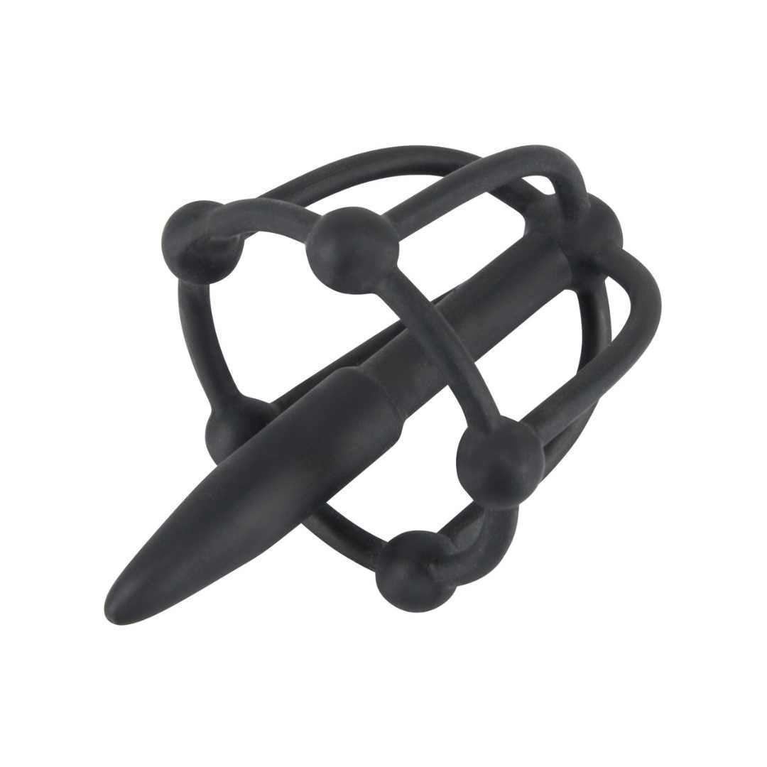 Penisplug mit Eichelkäfig aus Silikon - Harnrorenstimulation Ø 0.8 cm (schwarz) - loveiu.ch