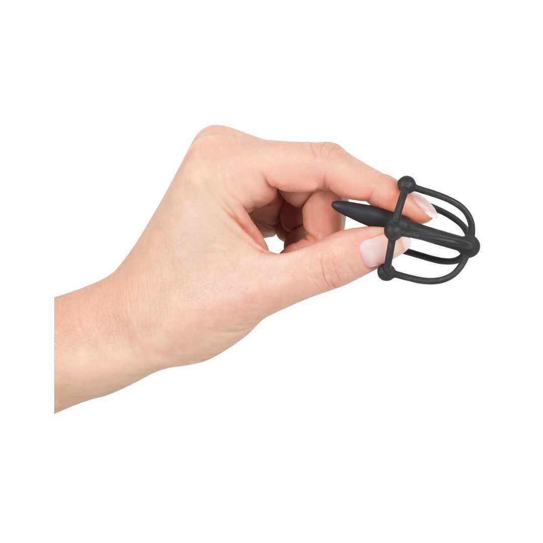Penisplug mit Eichelkäfig aus Silikon - Harnrorenstimulation Ø 0.8 cm (schwarz) - loveiu.ch
