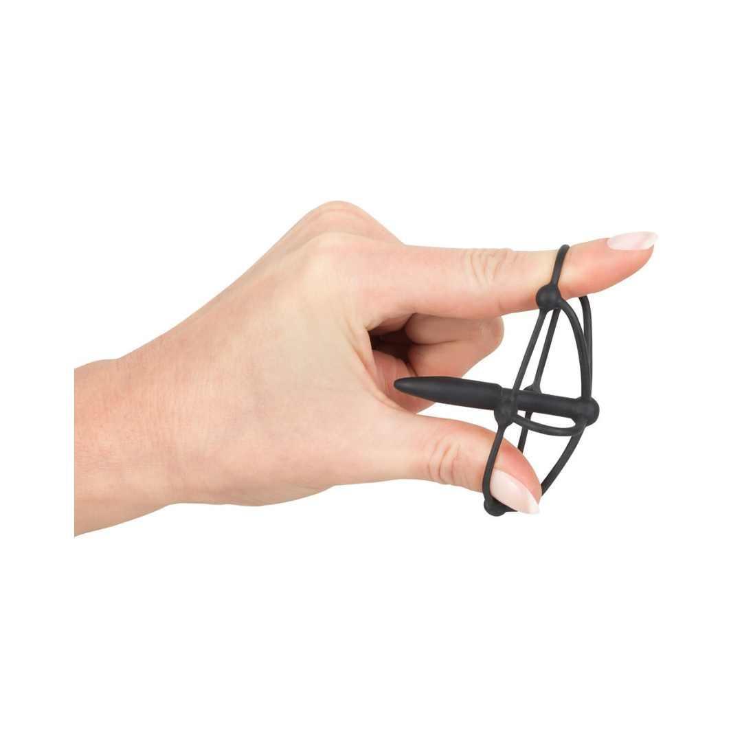 Penisplug mit Eichelkäfig aus Silikon - Harnrorenstimulation Ø 0.8 cm (schwarz) - loveiu.ch
