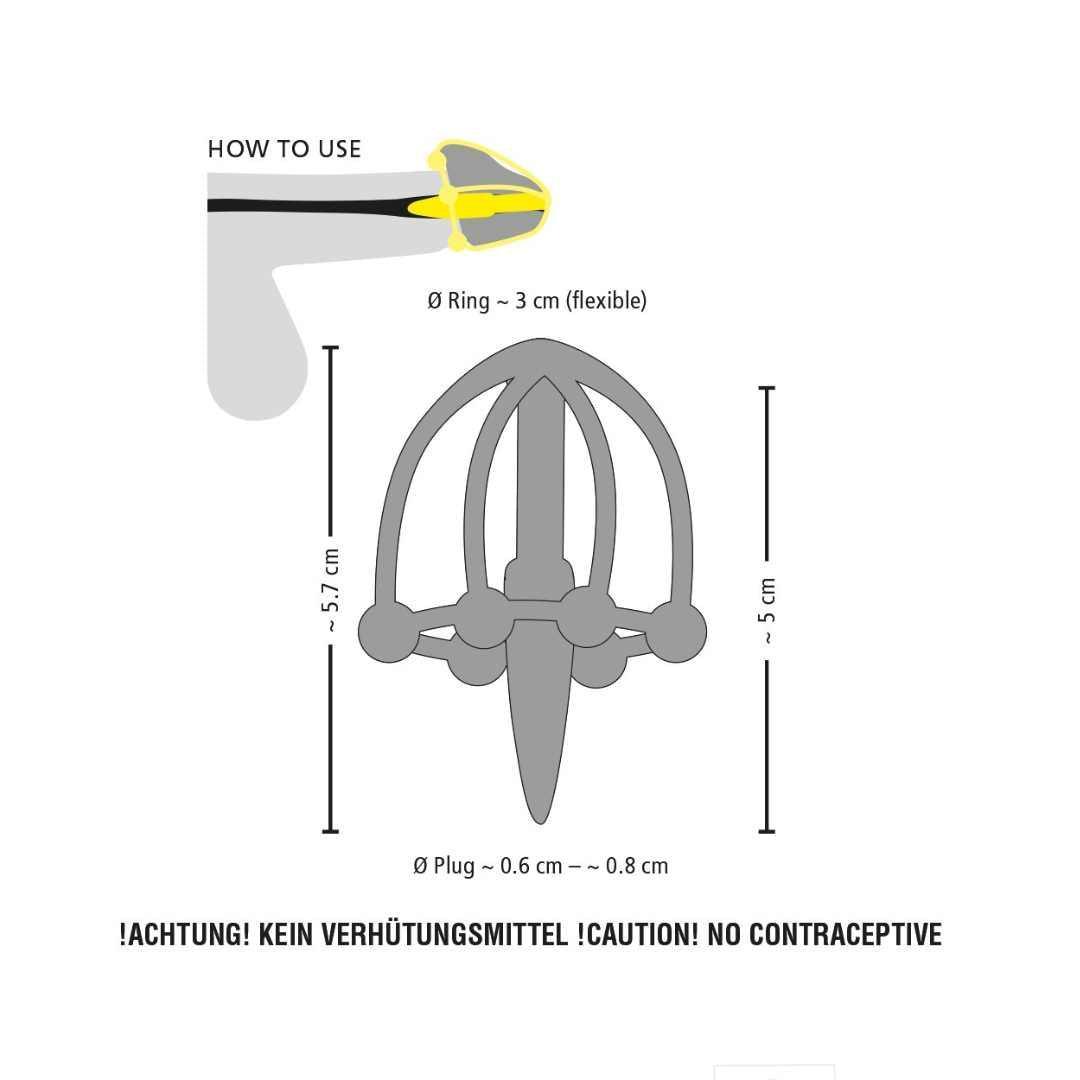 Penisplug mit Eichelkäfig aus Silikon - Harnrorenstimulation Ø 0.8 cm (schwarz) - loveiu.ch