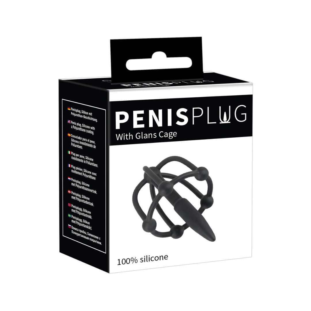 Penisplug mit Eichelkäfig aus Silikon - Harnrorenstimulation Ø 0.8 cm (schwarz) - loveiu.ch