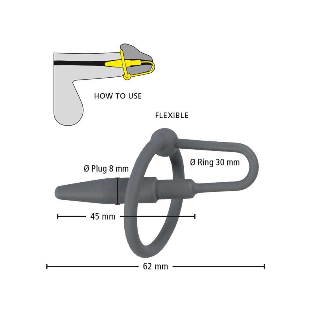 Penisplug mit Eichelring aus Silikon - Harnrörenstimulation Ø 0.8 mm (schwarz) - loveiu.ch