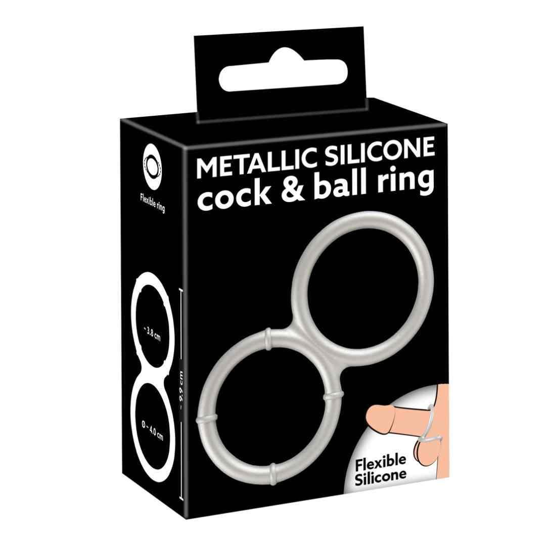 Penisring "cock and ball" aus Silikon - Ø 4 cm (Silber) - loveiu.ch