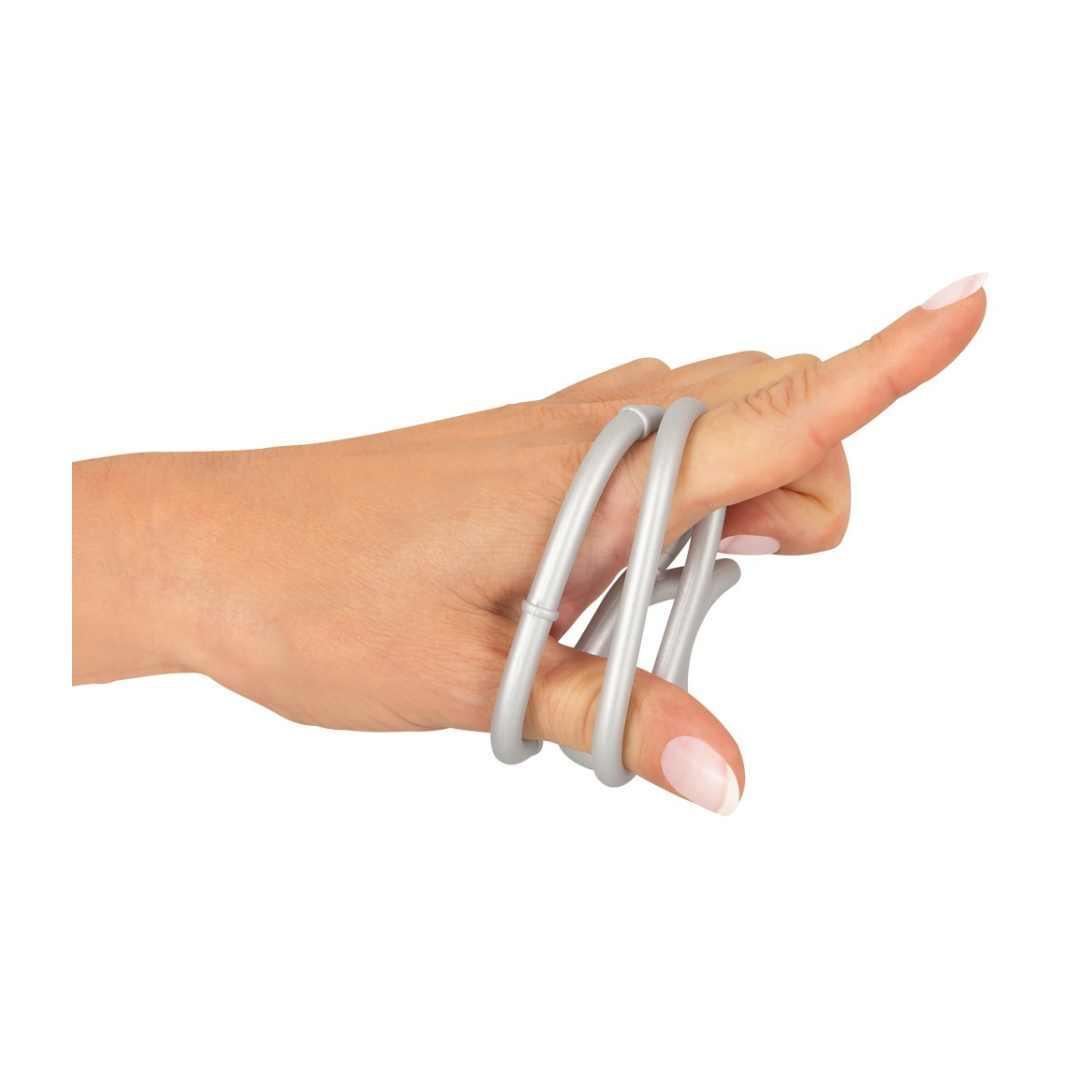 Penisring "Triple cock/ball ring" aus Silikon - Ø bis zu 3.8 cm (silber) - loveiu.ch