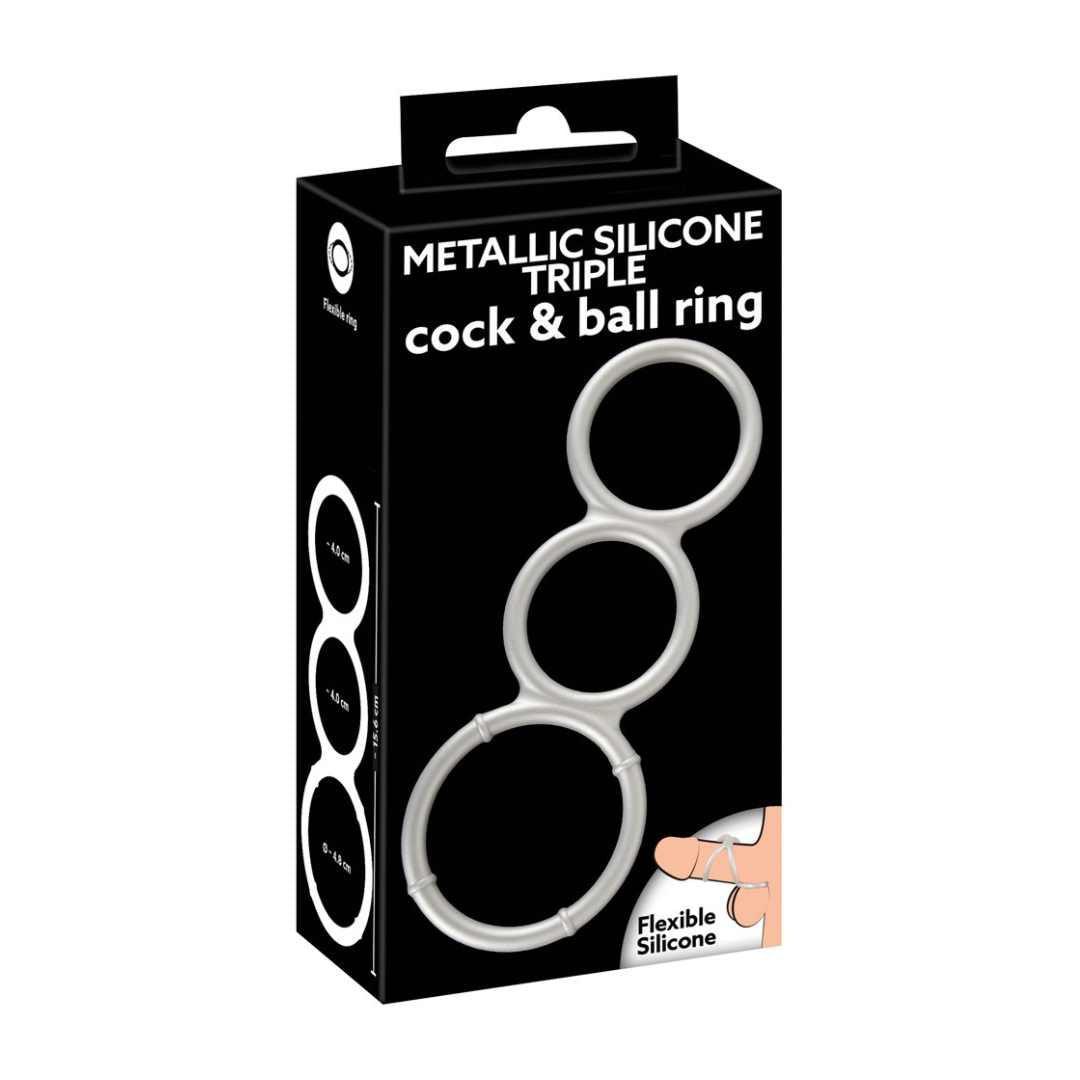 Penisring "Triple cock/ball ring" aus Silikon - Ø bis zu 3.8 cm (silber) - loveiu.ch