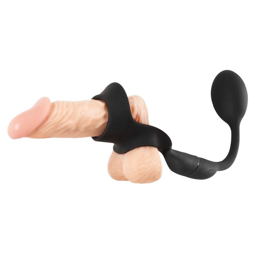 Penisring mit vibrierendem Analplug aus Silikon - mit Fernbedienung steuerbar (schwarz) - loveiu.ch