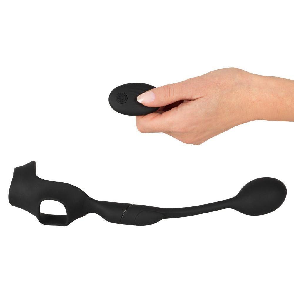 Penisring mit vibrierendem Analplug aus Silikon - mit Fernbedienung steuerbar (schwarz) - loveiu.ch
