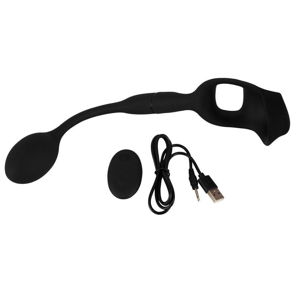 Penisring mit vibrierendem Analplug aus Silikon - mit Fernbedienung steuerbar (schwarz) - loveiu.ch