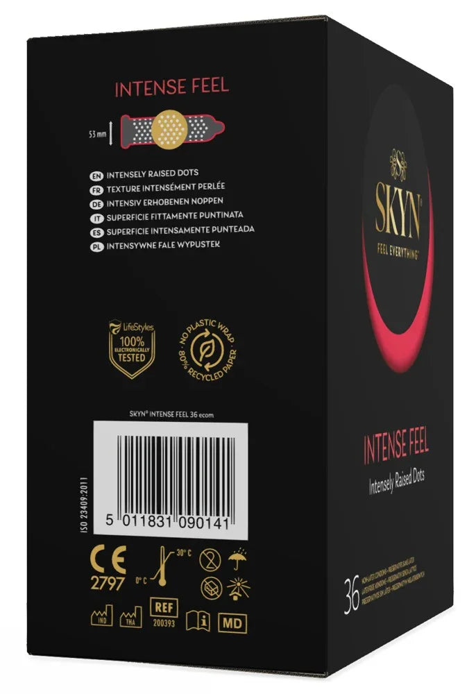 Kondome "Intense Feel" – latexfrei & genoppt (Ø 53 mm/36 Stk.) von SKYN