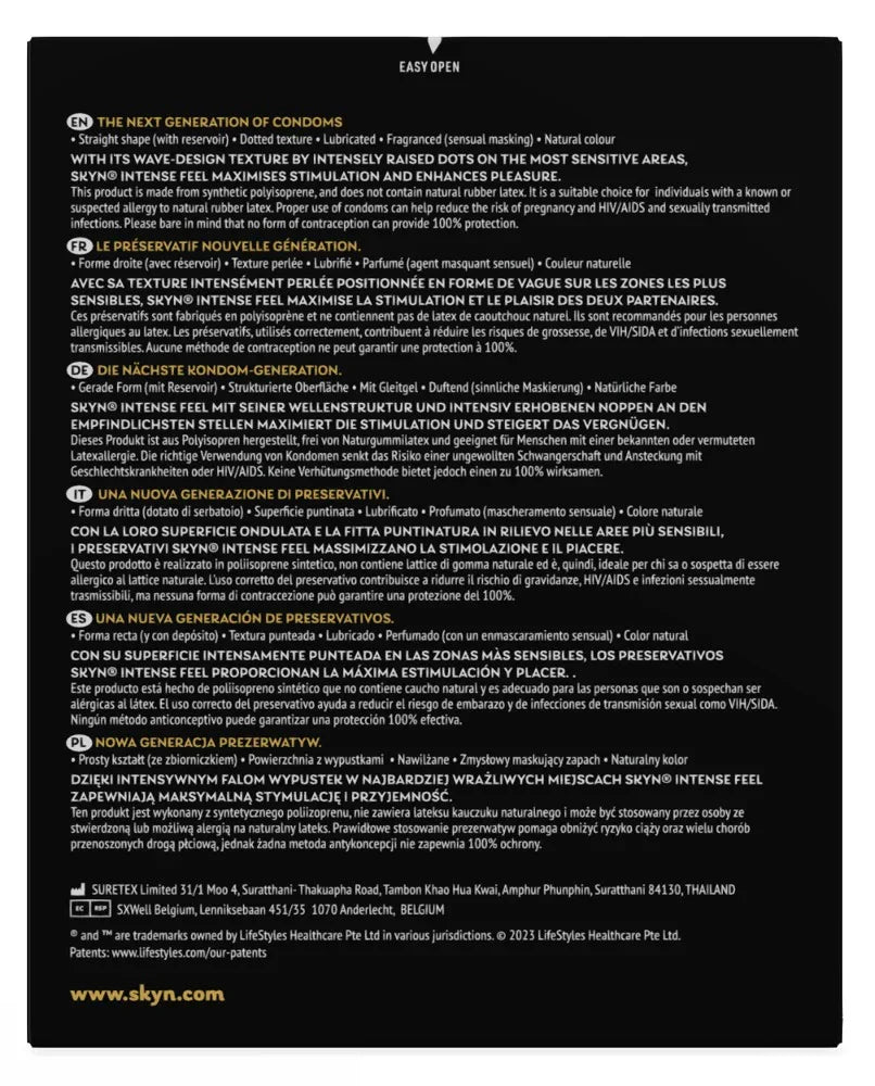 Kondome "Intense Feel" – latexfrei & genoppt (Ø 53 mm/36 Stk.) von SKYN