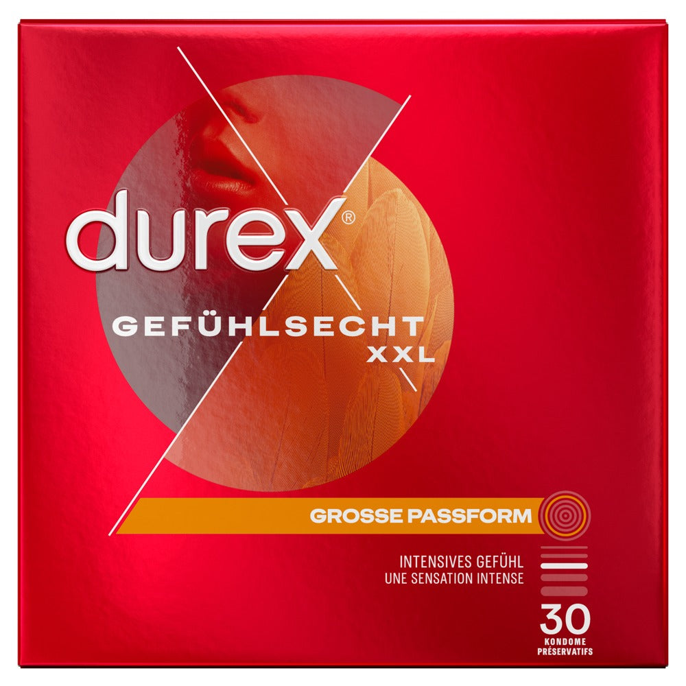 Kondome "Gefühlsecht XXL" aus Naturkautschuklatex von Durex (Ø 60 mm/30 Stk.)