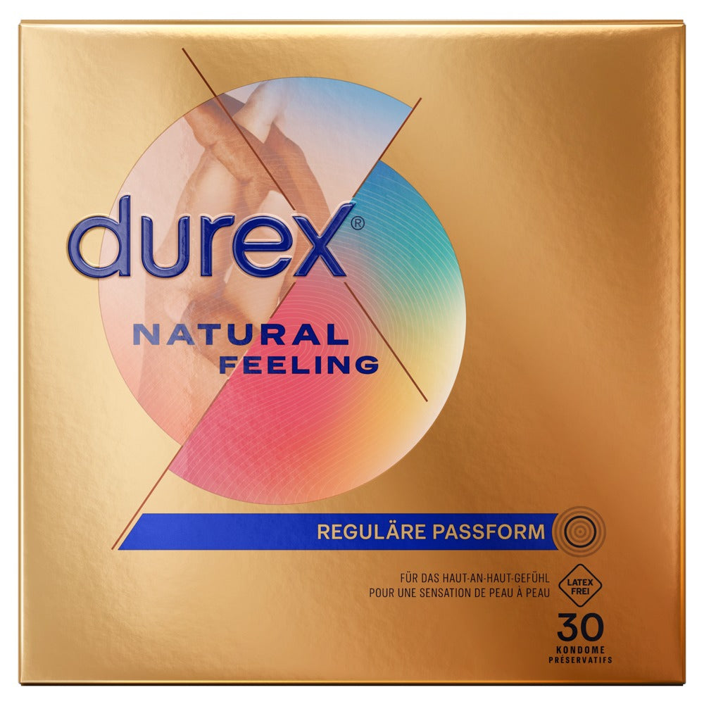 Kondome "Natural Feeling" mit Gleitgelbeschichtung - latexfrei (Ø 56 mm/30 Stk.) von Durex