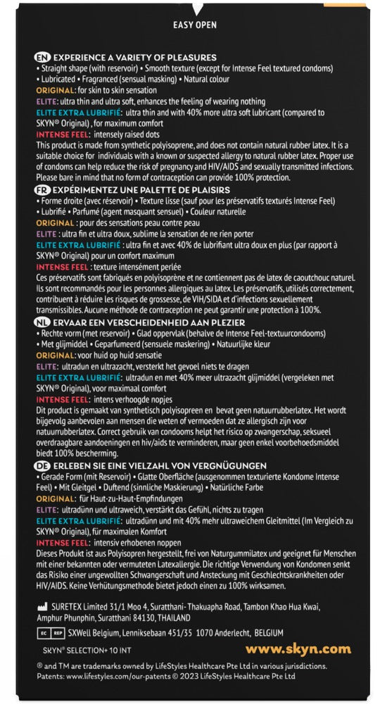 Préservatifs « Sélection+ » - mélange de préservatifs et vegan (Ø 53 mm/10 pièces) de SKYN