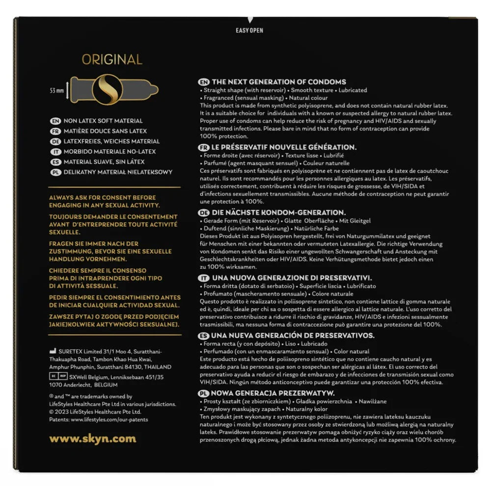 Préservatifs « Original » - sans latex et véganes (Ø 53 mm/40 pièces) de SKYN