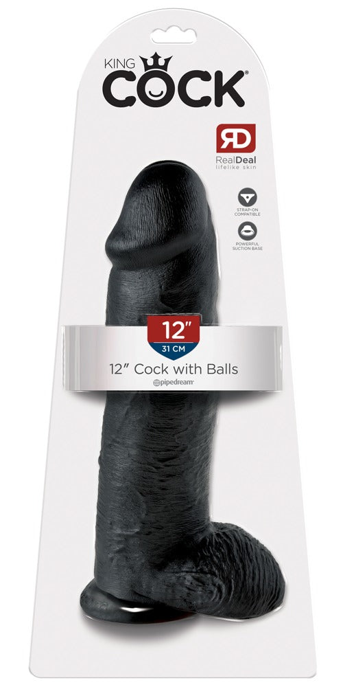 Realistischer Dildo mit Saugfuss "12" Cock with Balls" - 30.5 cm (schwarz)