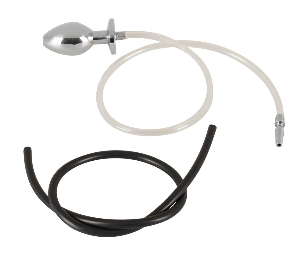 Plug pénien / plug anal « Piss To Ass Plug » en silicone et acier inoxydable (argent)