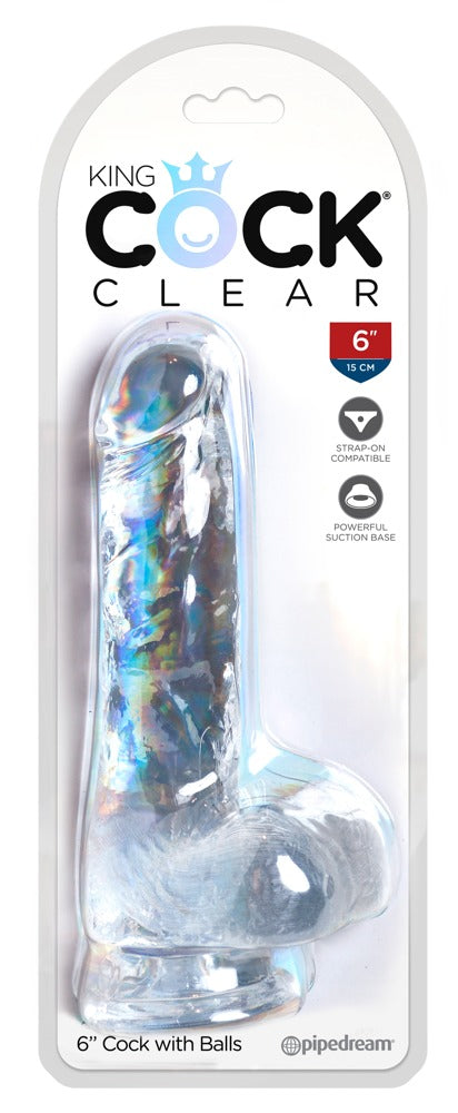 Naturdildo „Cock with Balls 6‘‘“ –  mit Hoden 17,8 cm (transparent)