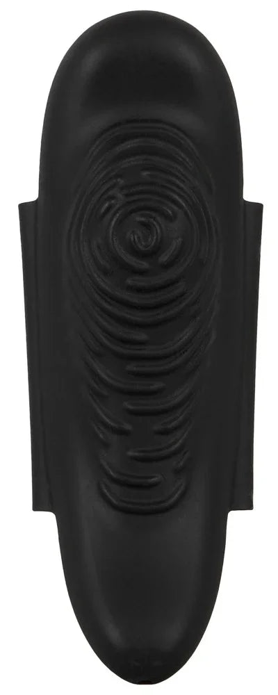 Schwarzer Auflegevibrator mit strukturierter Oberfläche für sinnliche Stimulation