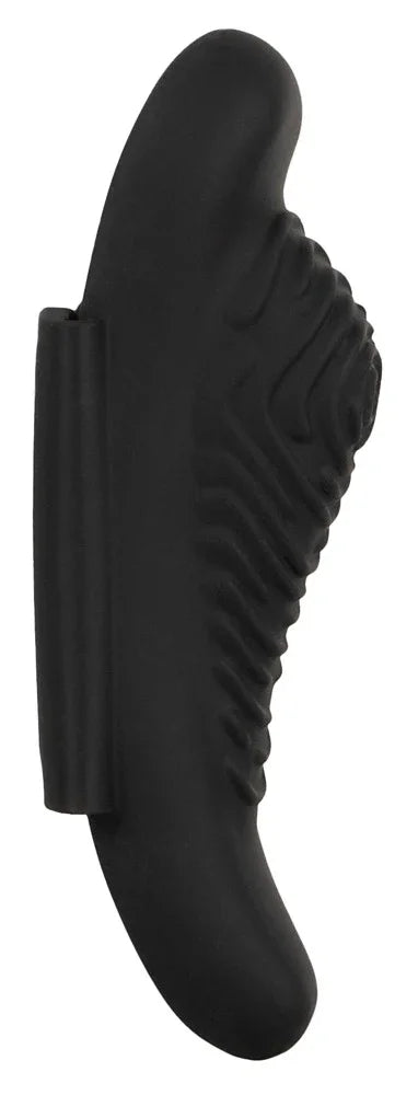 Schwarzer Auflegevibrator aus Silikon mit strukturierter Oberfläche, Erotikspielzeug