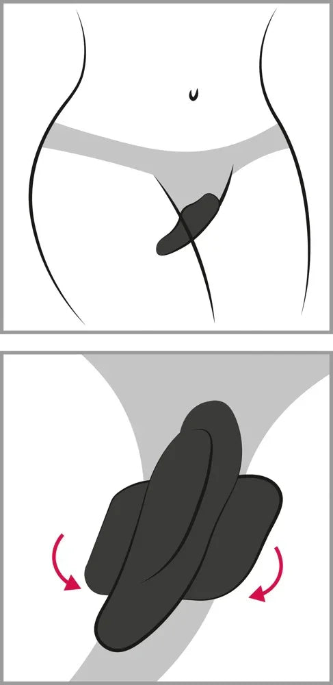 Illustration von Damenunterwäsche mit anatomisch geformtem Vibrator für klitorale Stimulation